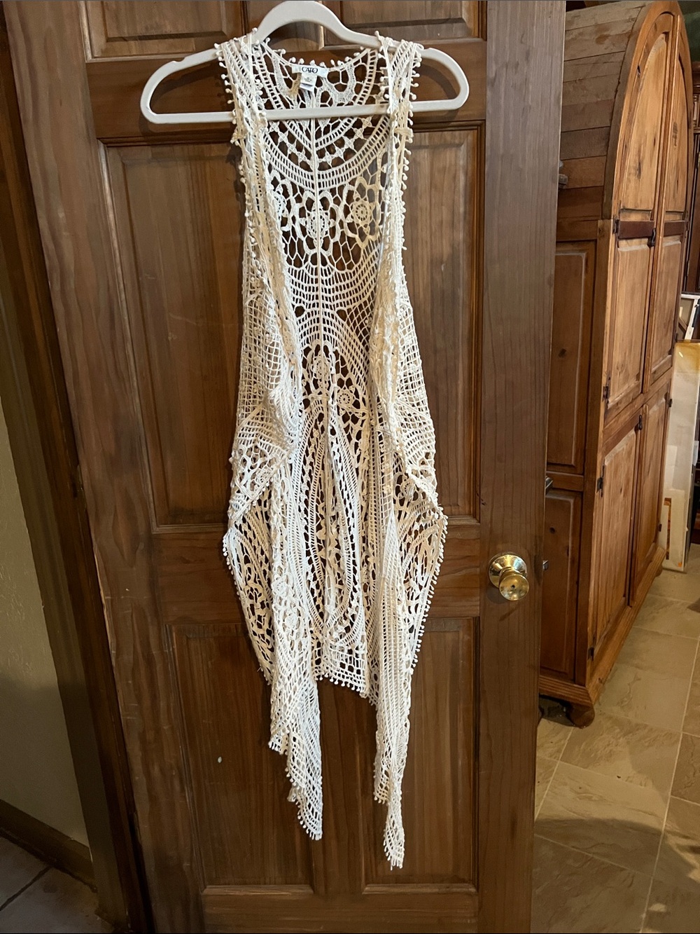 Cato Cream Crochet Openwork Vest